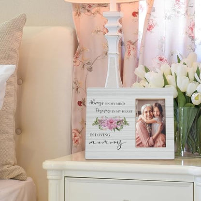 In Loving Memory Picture Frames, Memorial Picture Photo Frames, In Memory of Loved One Gifts, Sympathy Gift, Always on my Mind Forever in My Heart Wood Picture Frames for 4x6 Photos