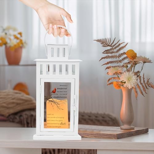 Memorial Lantern Bereavement Gifts Sympathy Gifts Beautiful Memories Personalized LED Candle Lantern, White - color: White
