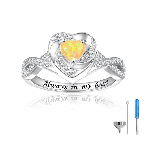 Sariel Heart Cremation Ring for Ashes - 925 Sterling Silver Opal Urn Keepake Rings Memorial Jewelry for Women - color: Yellow