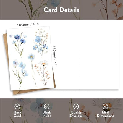 20 Blank Cards with Premium Envelopes, Watercolour Flower Cuttings Painting 5 Desgins for All Occassions, Blank Notecard Sets for Family Friends, Thank You, Made in UK, Blank Inside