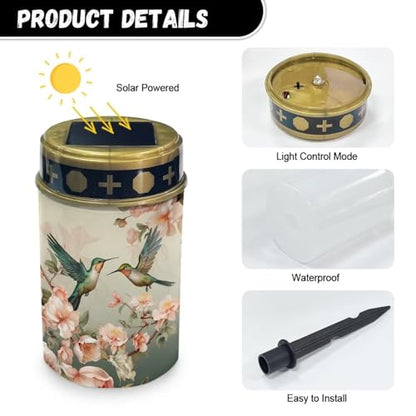Poceacles Outdoor Solar Stake Light Cemetery Memorial Candle, Hummingbird Flower Beige - color: Hummingbird Flower Beige
