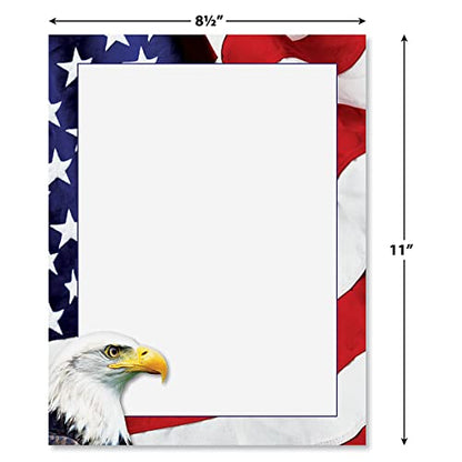 American Eagle Patriotic Letter Papers - Set of 25, American Flag stationery papers, 8 1/2" x 11", compatible computer paper, Patriotic Letterhead, 4th of July flyers, Veterans Day, Memorial Day - color: American Eagle
