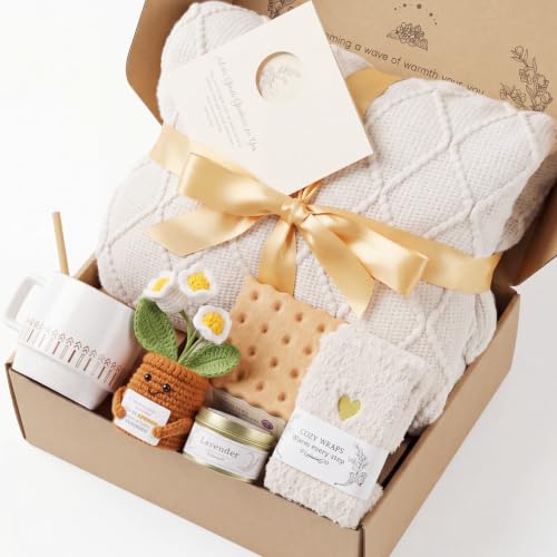 Gift Baskets for Women, Cozy Blanket Gift Box, Get Well Soon Care Package with Cozy Knit Throw, Relaxation Set for Mom, Sister, Best Friend, After Surgery Recovery, Birthday, Christmas