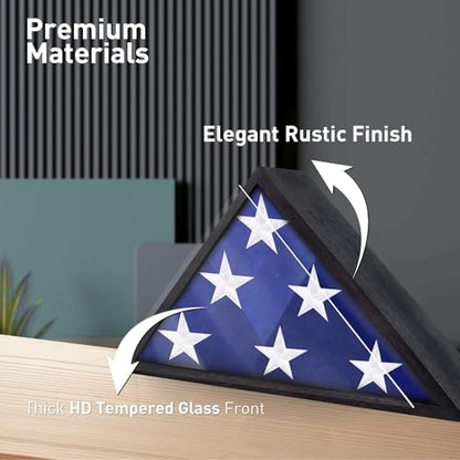ASmileIndeep Flag Display Case - 5' x 9.5' Funeral & Military Flag Shadow Box with HD Tempered Glass and Wall Mount, Folded Triangle Flag Holder Frame for Veterans, Black - size: For 5' x 9.5' Flag-Black