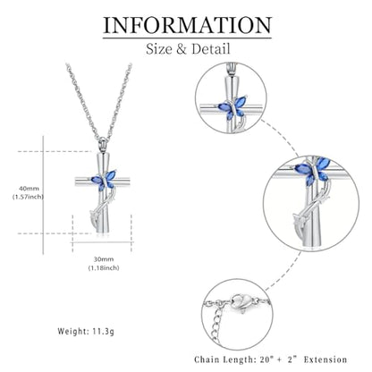 shajwo Butterfly Cross Urn Necklaces for Ashes for Women Men - color: Silver-Blue
