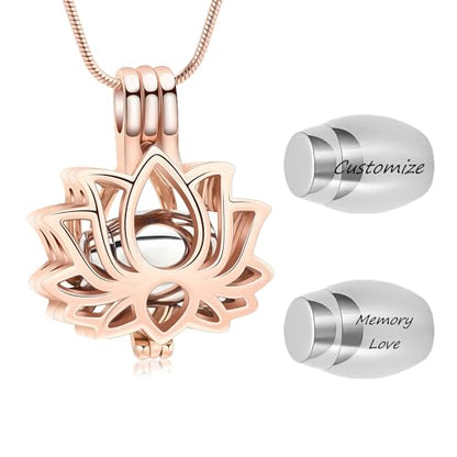 Cremation Jewelry Lotus Flower Urn Necklaces for Ashes Stainless Stell Memorial Ash Pendant Necklaces with Mini Urn Keepsake Ash Jewelry for Men Women Gifts with Funnel Filler Kit - color: Customize
