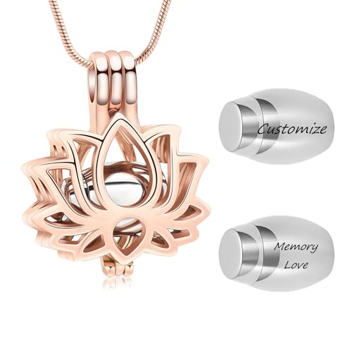 Cremation Jewelry Lotus Flower Urn Necklaces for Ashes Stainless Stell Memorial Ash Pendant Necklaces with Mini Urn Keepsake Ash Jewelry for Men Women Gifts with Funnel Filler Kit - color: Customize