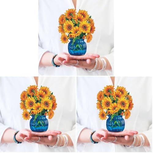 Freshcut Paper Pop Up Cards, Mini Sunflowers, 6 Inch Mini Sized Forever Flower Bouquet 3D Popup Greeting Cards, Birthday Cards, Get Well Gifts, Blank Notecard & Envelope (Pack of 3) - color: Sunflowers, size: Mini (Pack of 3)