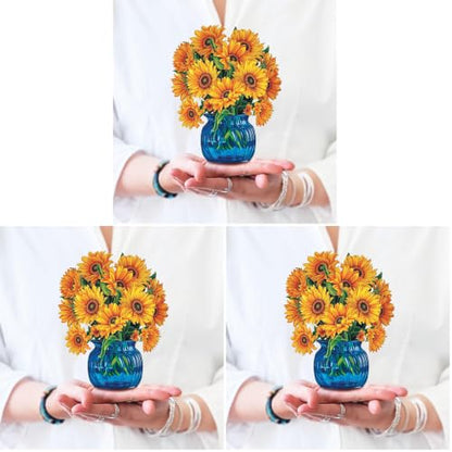 Freshcut Paper Pop Up Cards, Mini Sunflowers, 6 Inch Mini Sized Forever Flower Bouquet 3D Popup Greeting Cards, Birthday Cards, Get Well Gifts, Blank Notecard & Envelope (Pack of 3) - color: Sunflowers, size: Mini (Pack of 3)