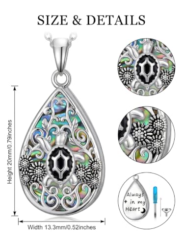 WINNICACA Urn Necklaces for Ashes 925 Sterling Silver Butterfly Hummingbird Dragonfly Teardrop Ash Necklace Cremation Jewelry Urn Pendants for Women Memorial Gifts for Birthday Christmas Funeral - style: 5-Turtle Urn Necklace