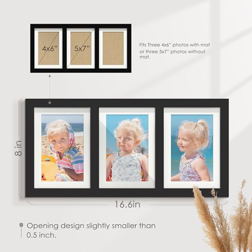 DUENPY 5x7 Collage Frame Holds 3 4x6 Photos Black - color: Black, size: 8x16.6 (4x6 or 5x7 opening)