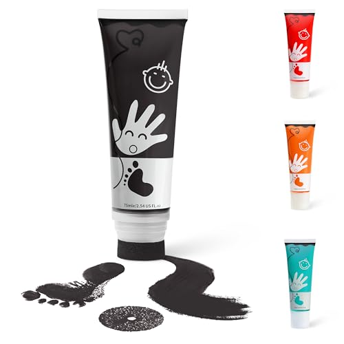 Baby Hand and Footprint Paint with Sponge Head, 2.54 fl oz, Non-Toxic & Acid-Free, Washable Baby Safe Paint for Newborn Keepsakes, Dog Nose & Paw Prints, Ideal New Mom Gift - Black - color: Black