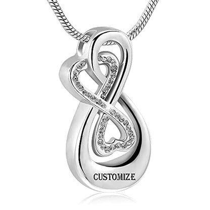 Infinity Love Urn Pendant Stainless Steel Snake Chain Cremation Jewelry for Ashes for Woman Free Filling Tools Include - color: Customize