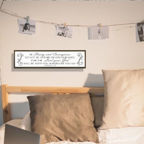 Be Strong And Courageous Sign Wall Decor 17.8x4x1.2 Farmhouse Living Room Plaque Joshua 1:9 Bible Verse Inspirational Quote Positive Faith Home Hanging Rustic Catholic Scripture Christian Art - color: Religion Sign 20
