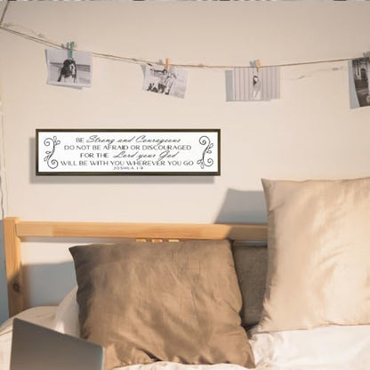 Be Strong And Courageous Sign Wall Decor 17.8x4x1.2 Farmhouse Living Room Plaque Joshua 1:9 Bible Verse Inspirational Quote Positive Faith Home Hanging Rustic Catholic Scripture Christian Art - color: Religion Sign 20