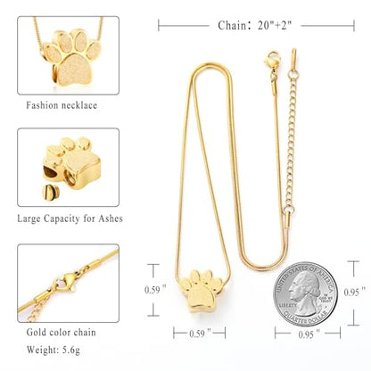 Pet Urns For Dogs/Cats - Pet Ashes Necklace - Paw Print Urn Necklace with Mini Keepsake Urn Memorial Ash Jewelry - color: Gold-1