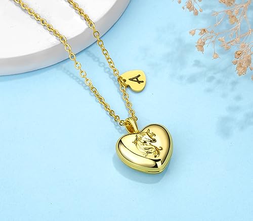 YOUFENG Heart Letter Unicorn Locket Necklace Initial Locket that Holds Pictures Locket Birthday Gifts - color: E