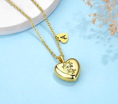 YOUFENG Heart Letter Unicorn Locket Necklace Initial Locket that Holds Pictures Locket Birthday Gifts - color: E