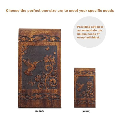 ZIYA Handmade Wooden Keepsake Sharing Cremation Urns for Human Ashes Adult Female Male – Hummingbird Small Decorative Funeral Burial Adult Mini Urn for Women Men Ashes Box for Mom Dad Up to 20 lbs - size: Small (Keepsake)