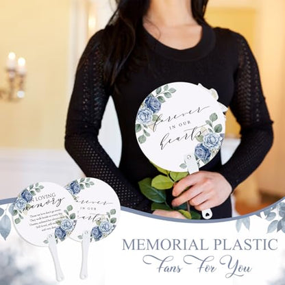 Teling 50 Pcs Funeral Favors Fans Memorial Plastic Celebration of Life Handheld Fans with Plastic Handle Hand for Funeral Guests Services Condolence Sympathy Gift Supplies(Blue Flower) - style: Blue Flower