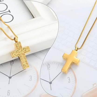 XSMZB Cross Urn Necklace for Ashes for Women Men Tree of Life Cross Cremation Jewelry Keepsake Pendant for Ashes of Loved One - color: Gold