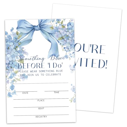 Bridal Shower Invitations with Envelopes, Something Blue Before I Do, 25 Floral Fill In Invites for Mr and Mrs New Couples, Wedding & Bridal Shower Party Favor Decorations -N15 - color: Blue Floral04
