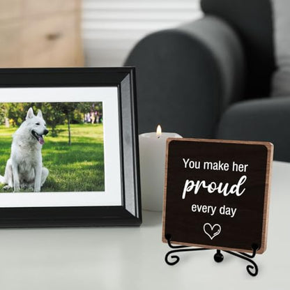 Memorial Gifts for Loss of Loved One, Funeral Remembrance Keepsake Plaque | Unique Grieving Present for Women Family Friends Desk Shelf Decor, Wooden Sign Tabletop, Best for Daily Remembrance - style: Proud