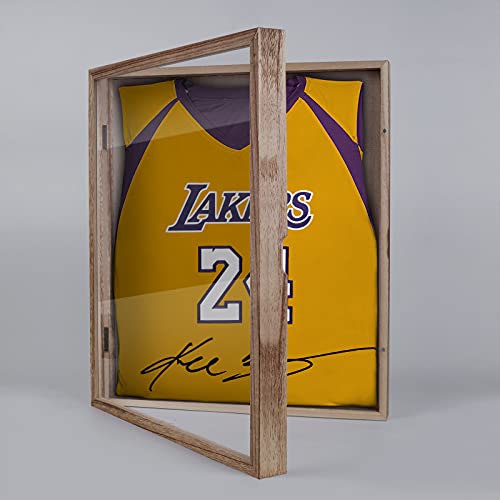 Shadow Box 13x16 Large Display Case with Linen Back and 8 Stick Pins, Solid Wood Memory Box Frame with Magnetic Door for Photos, Medals, Tickets, Wedding Bouquet and Memorabilia