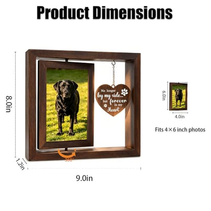 Dog Memorial Gifts for Loss of Pet, No Longer by Our Side but Forever in Our Hearts Photo Frame, Bereavement Keepsake for Loss of Dog, Cat, or Beloved Pet, Rainbow Bridge Remembrance Gift