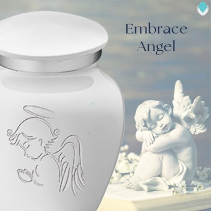 Geturns Embrace Keepsake Personalized Angel Cremation Urns for Human Ashes I White Funeral Urn for Men and Women with Double Side Engraving I 3.5 lbs - color: White