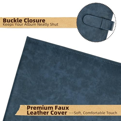 Vienrose 15"x13" Scrapbook Album Gift Set Faux Leather DarkBlue 100 Pages | 3 Ring Scrapbook With 100 Kraft Pages, 50 Plastic Sleeves, Blank Scrapbooks, Photobook, Valentine Gift Wedding Anniversary - color: Navy Blue, size: 15"X13" 50Sheets