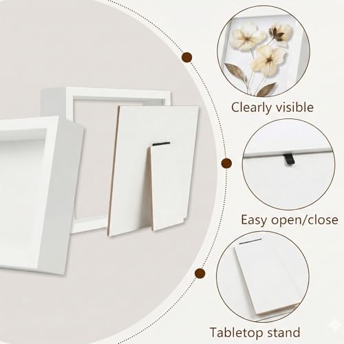 Wazzio 6Pack 5x5 Inch Shadow Box Frame, Wood Display Case Memory Box | 1" Deep Keepsake Frame, Memorabilia Showcase, Photo Ticket Medal Display, Wall Tabletop Picture Frame, Souvenir Gift Box - color: White