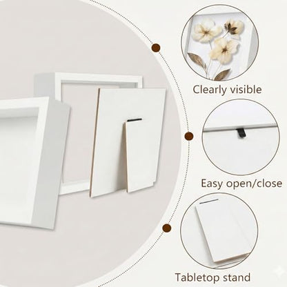 Wazzio 6Pack 5x5 Inch Shadow Box Frame, Wood Display Case Memory Box | 1" Deep Keepsake Frame, Memorabilia Showcase, Photo Ticket Medal Display, Wall Tabletop Picture Frame, Souvenir Gift Box - color: White
