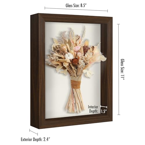 Americanflat 8.5x11 Shadow Box Frame with Shatter-Resistant Glass - Silhouette Collection - Large Shadow Box Display Case for Tabletop and Wall Display - Walnut with Soft Felt Back | Shatter-resistant glass, 1.5 inch interior depth, hangs vertical or hori