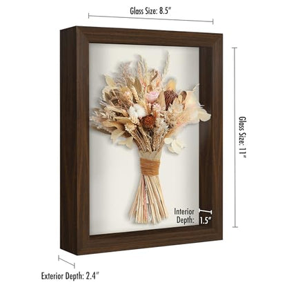 Americanflat 8.5x11 Shadow Box Frame with Shatter-Resistant Glass - Silhouette Collection - Large Shadow Box Display Case for Tabletop and Wall Display - Walnut with Soft Felt Back | Shatter-resistant glass, 1.5 inch interior depth, hangs vertical or hori