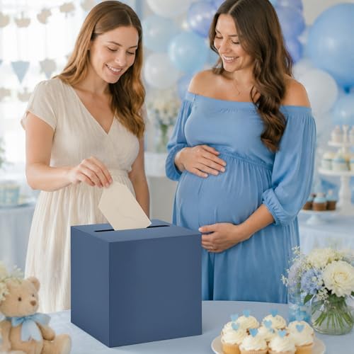 Hooqict Navy Blue Card Box with Slot 10" Wedding Favor Gift Card Box for Party, Reception, Graduation, Birthday, Wedding, Bridal or Baby Shower, Raffle Ticket Money Envelope Holder - color: Navy Blue