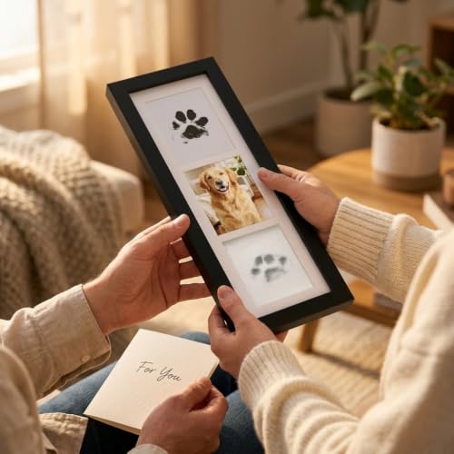 Paw Print Kit for Dogs, Pine Wood Frame with Inkless Pad & Clay Kit | Solid Pine Wood Construction, Includes Inkless Pad and Clay Kit, Step-by-Step Instructions Included, Wall Mountable Design