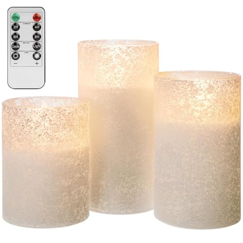 ANGELLOONG White Candles Battery Operated with Timer for Home Decor - color: Sandblast White