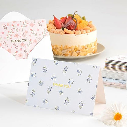Crisky 50 Pack Floral Thank You Cards with Envelopes & Stickers for Birthday, Baby Shower,Bridal Shower, Wedding, Graduation, Business. 6 Assorted Full Version of Gold Stamping Wild Flower Design
