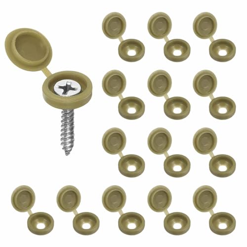 HARFINGTON 200pcs Plastic Hinged Screw Cover Caps 5.4mm / 0.21" Shutter Screw Caps Fold Snap Washer Covers for Windows Outside Railings Furniture, Bronze - color: Bronze, size: 0.21"