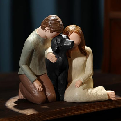 Hensonever Couple with Black Dog Figurines Ornaments, We are A Family Memorials Statues Gifts for Black Dog Lovers - color: Couple With Black Dog