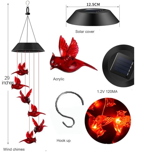Cardinal Solar Wind Chimes for Outside, Christmas Cardinal Gifts for Women