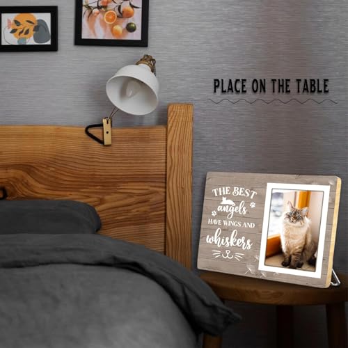 Cats Memorial Picture Frame,The Best Angels Have Wings and Whiskers,Wooden Pet Remembrance Gift for Cat Owners, Sympathy Gift for Loss of a Cat(4 x 6 Photo) - color: Cat