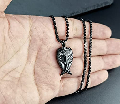YOUFENG Fishing Hook Urn Necklace for Ashes Stainless Steel Cremation Jewelry Always in My Heart Ashes Necklaces Memorial Keepsake for Men - color: Black Angel-Wing