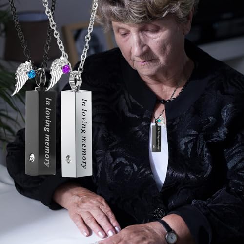 16 Pcs Urn Necklace For Ashes Urn Necklace Stainless Steel Cremation Jewelry For Women Men Cylinder Memorial Necklaces Keepsake Pendant With Funnel(Silver,Black)