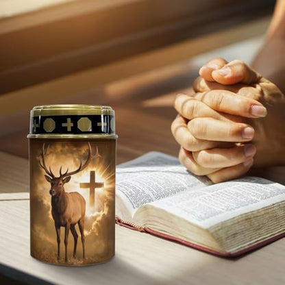 Poceacles Solar Candle Cemetery Solar Lights for Grave LED Garden Flameless Powered Pathway Lights Outdoor Waterproof with Dusk to Dawn Sensor, Brown Deer Cross Pattern - color: Brown - Deer Cross Pattern