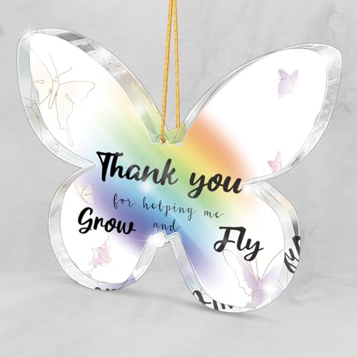 Thank You Gifts for Women Teacher - Butterfly Shaped Christmas Ornament - Appreciation Gifts for Teachers Friends Coworker - Thank You for Helping Me Grow Office Decor Sign Keepsake - color: Fly
