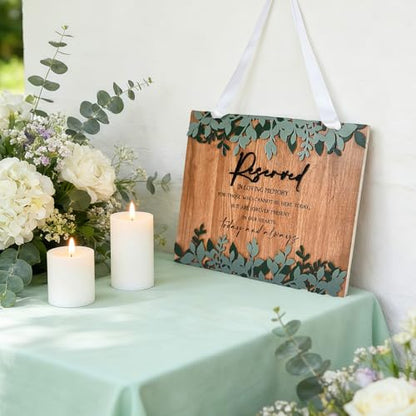 Wedding Memorial Sign 3D Raised Letters Layered Wood Sign with Ribbon Reserved Signs Blue Floral Flower in Loving Memory of Love Ones Parents Celebrating Ceremony Memories Seat Sign Heaven - style: 3D Layered Seat Sign