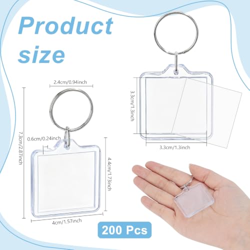 200 Pcs Clear Picture Keychains Bulk Set, Acrylic Photo Keychain Photo Insert Keychains with Split Ring for Car Backpack Keyring DIY Personalize Favor Graduation Gift
