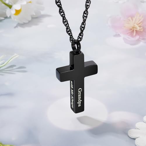 Cremation Cross Necklace for Ashes Stainless Steel Cross Urn Pendant Ashes Holder Memorial Jewelry-With Me Always - style: Grandpa